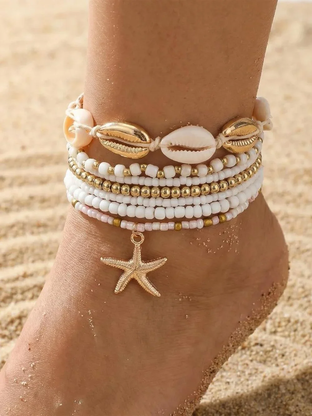 7PCS Boho Shell Ankle Bracelet Shell Beaded Ankle Bracelets for Women, Summer Be - Picture 7 of 8